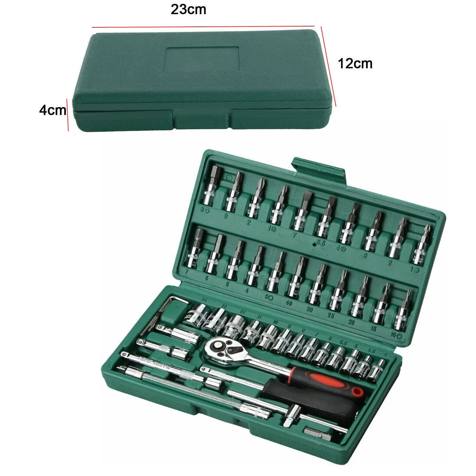 46pc 1/4inch Drive Ratchet Socket Set Wrench Set with Sockets Metric Hex Bit Socket Set Repair Handing Tool Kits for Home Auto