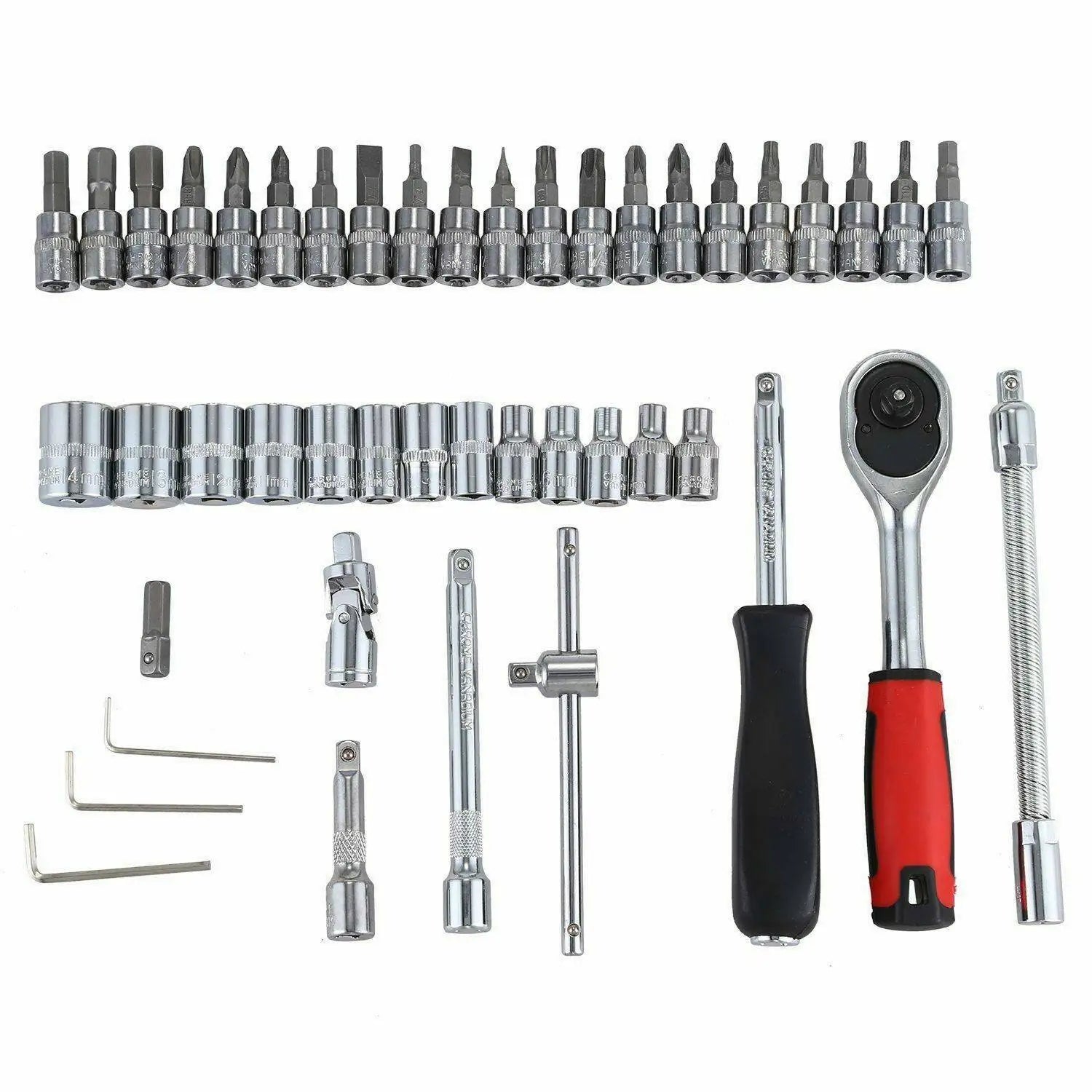 46pc 1/4inch Drive Ratchet Socket Set Wrench Set with Sockets Metric Hex Bit Socket Set Repair Handing Tool Kits for Home Auto